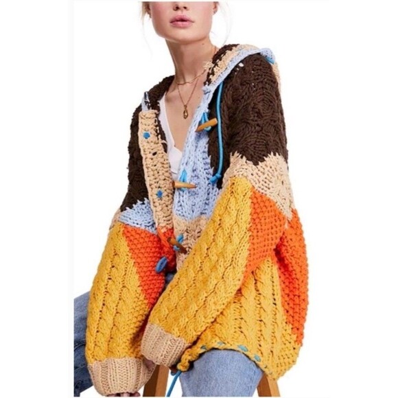 Free People Sweaters - FREE PEOPLE Chunky Knit Boho Poncho Sweater Oversized Rare
